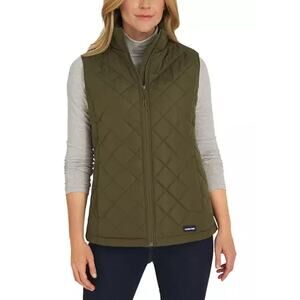 Lands' End Women's 3X Diamond Quilted Puffer Vest in Olive Full Zip Lightweight